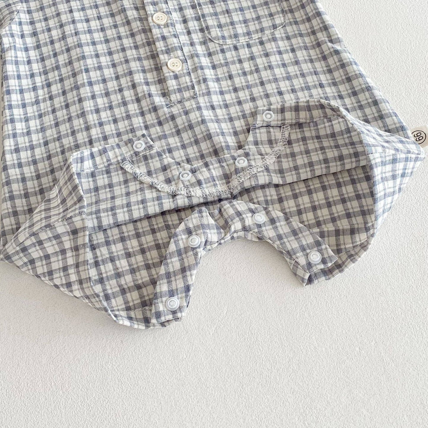 Plaid Rompers with Turn-down Collar