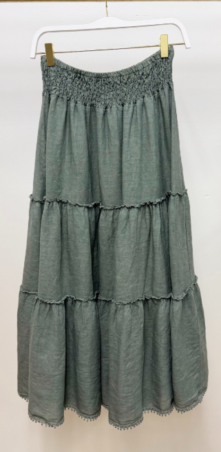 Linen Smocked Waist Skirt