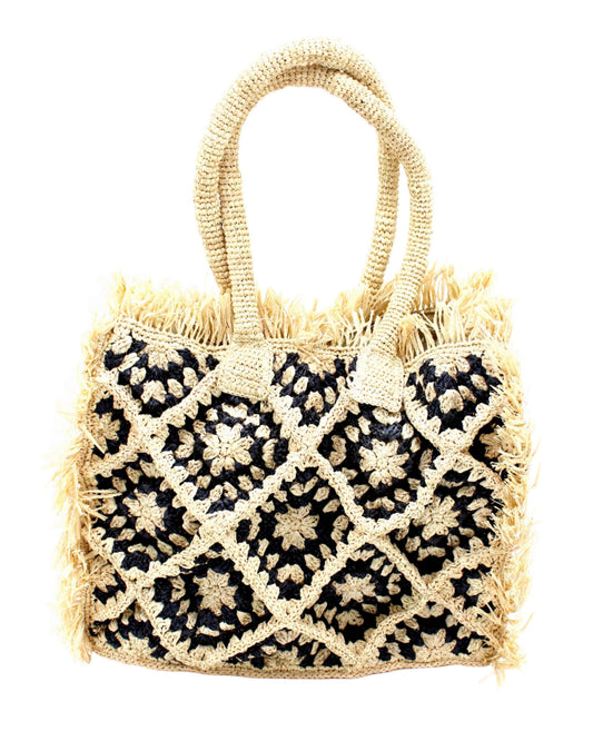 Leo Crochet Straw Shoulder Bag