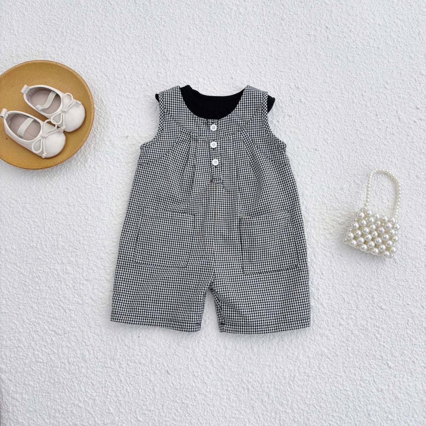 Baby Casual Plaid Sleeveless Rompers