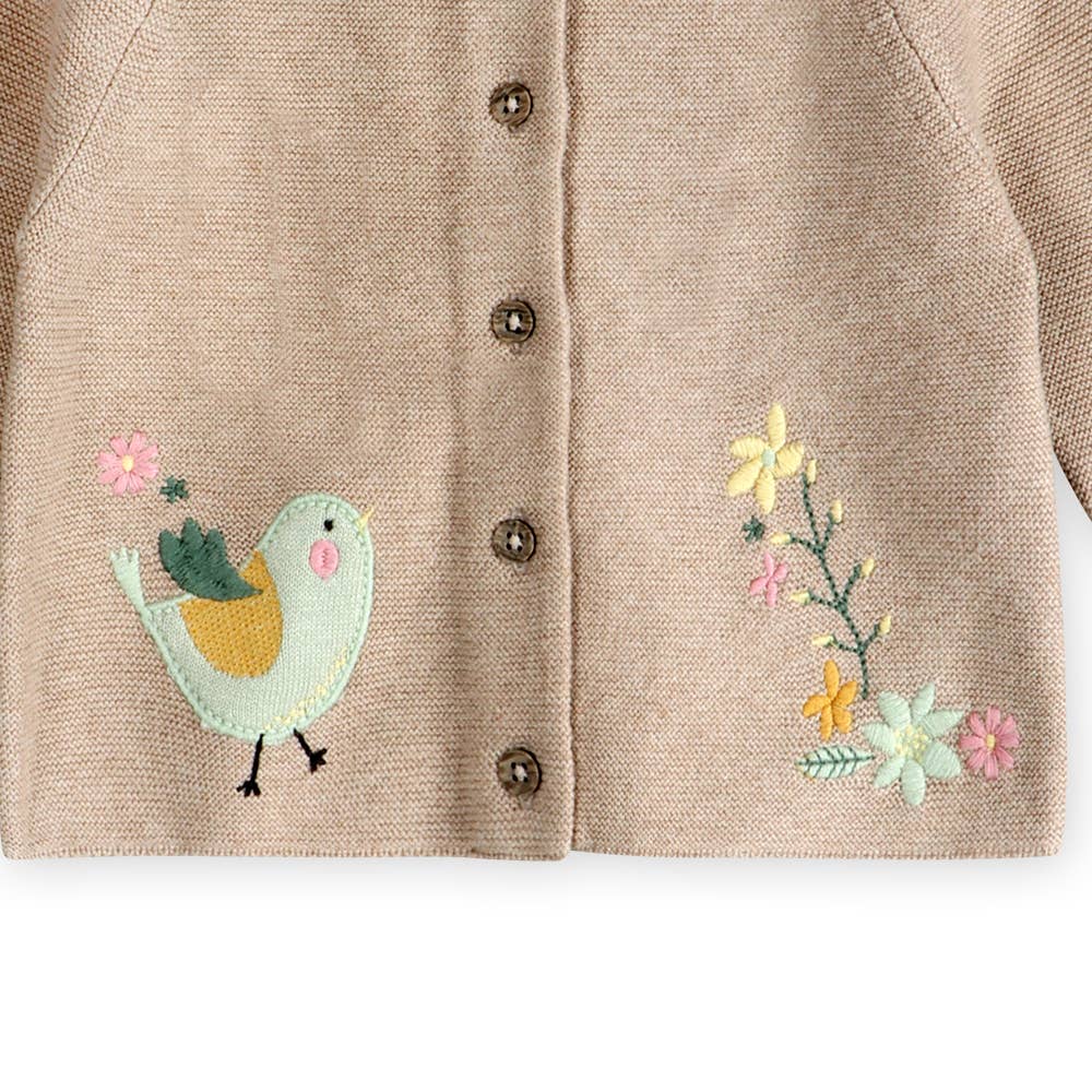 Bird Embroidered Baby Knit Cardigan