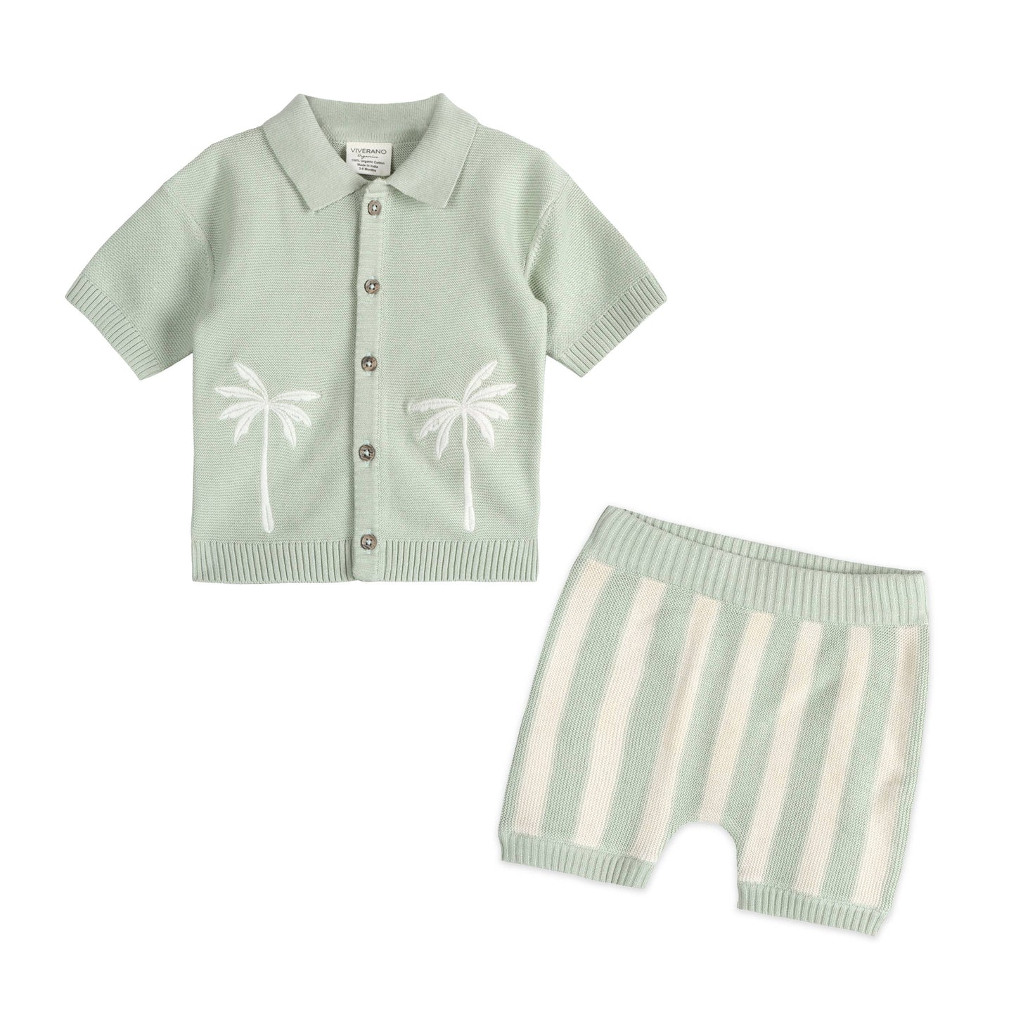 Palm Trees Embroidered Shirt & Shorts Set