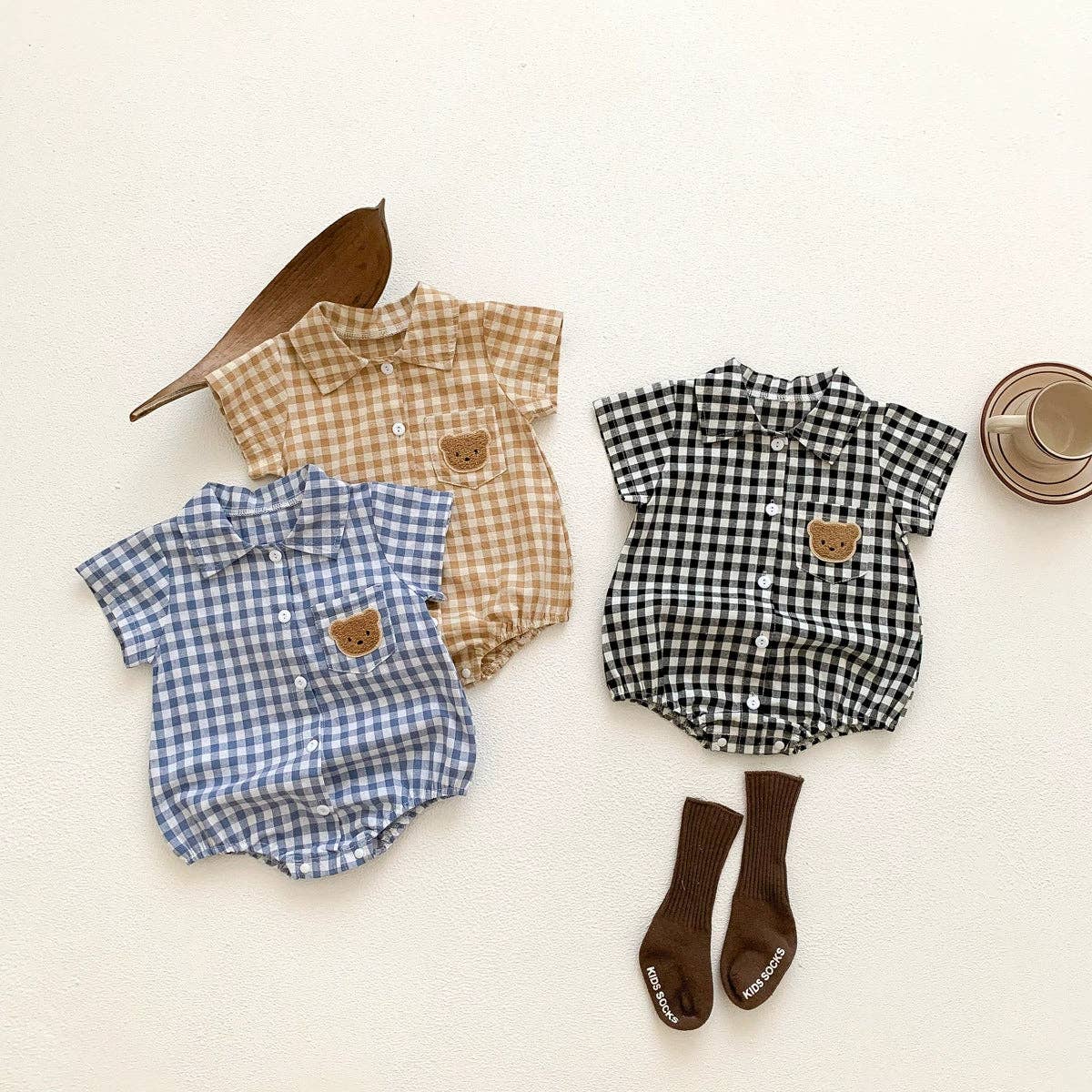 Plaid Teddy Bear Bodysuit Collar