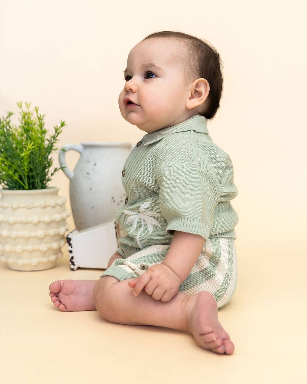 Palm Trees Embroidered Shirt & Shorts Set