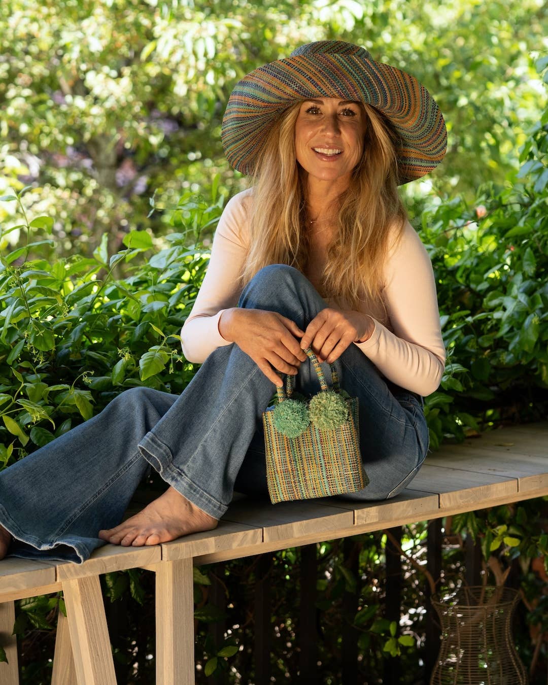 Schooner Straw Mini Bag with Pompom Accent