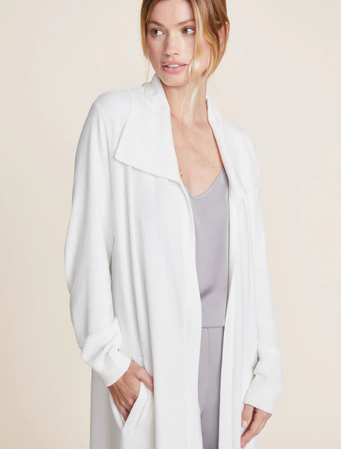 Wide Collar Long Cardigan Pearl