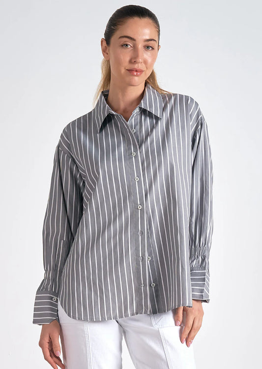 Stripe Button Up Grey/White