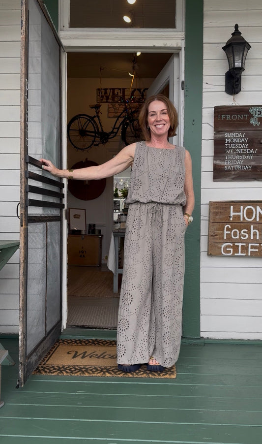 Eyelet Wide Leg Pant