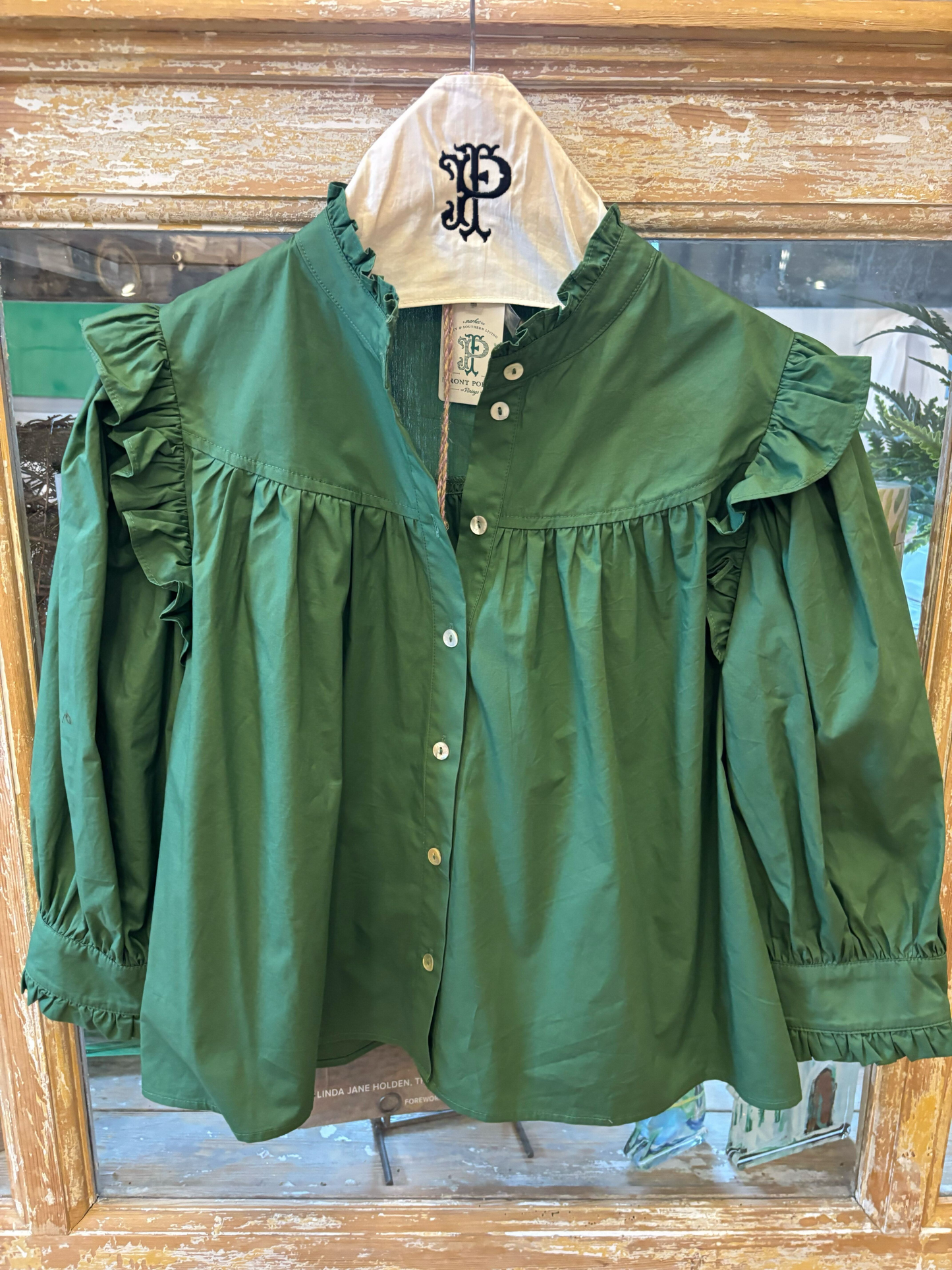 Green Button Down Top