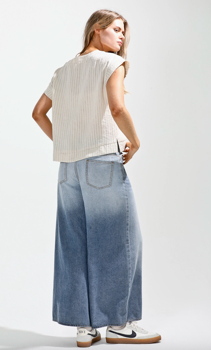 Wide Denim Pant w/ Drawstring