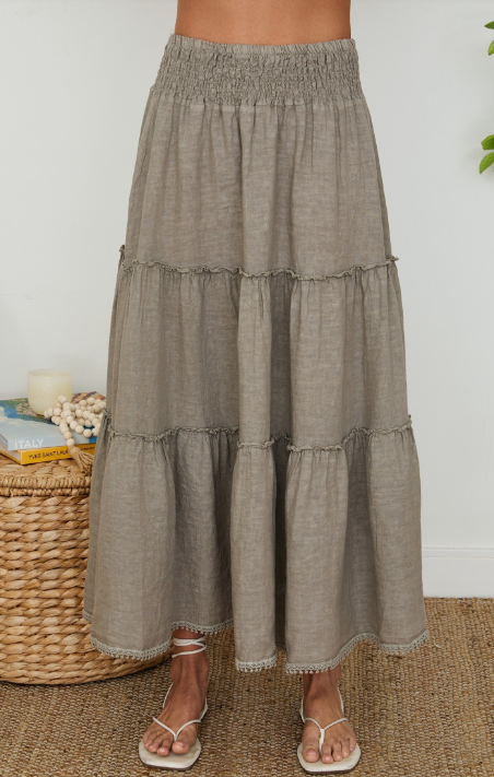 Linen Smocked Waist Skirt