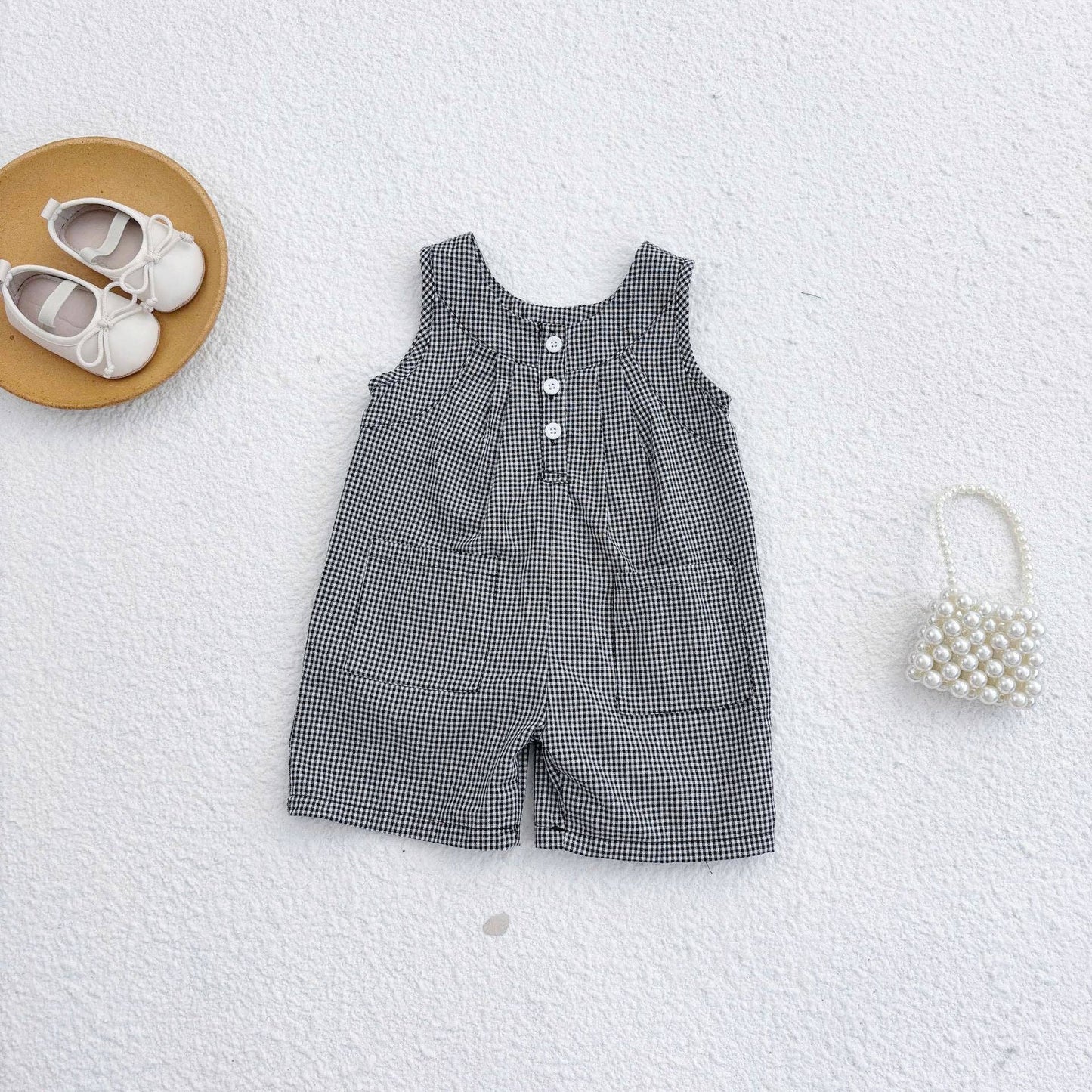 Baby Casual Plaid Sleeveless Rompers