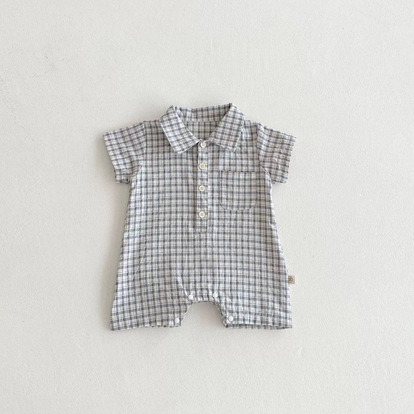 Plaid Rompers with Turn-down Collar