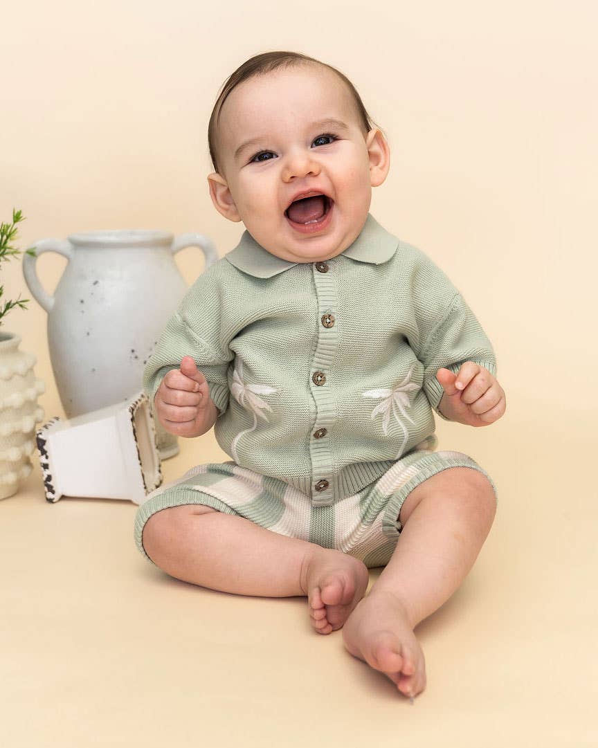 Palm Trees Embroidered Shirt & Shorts Set