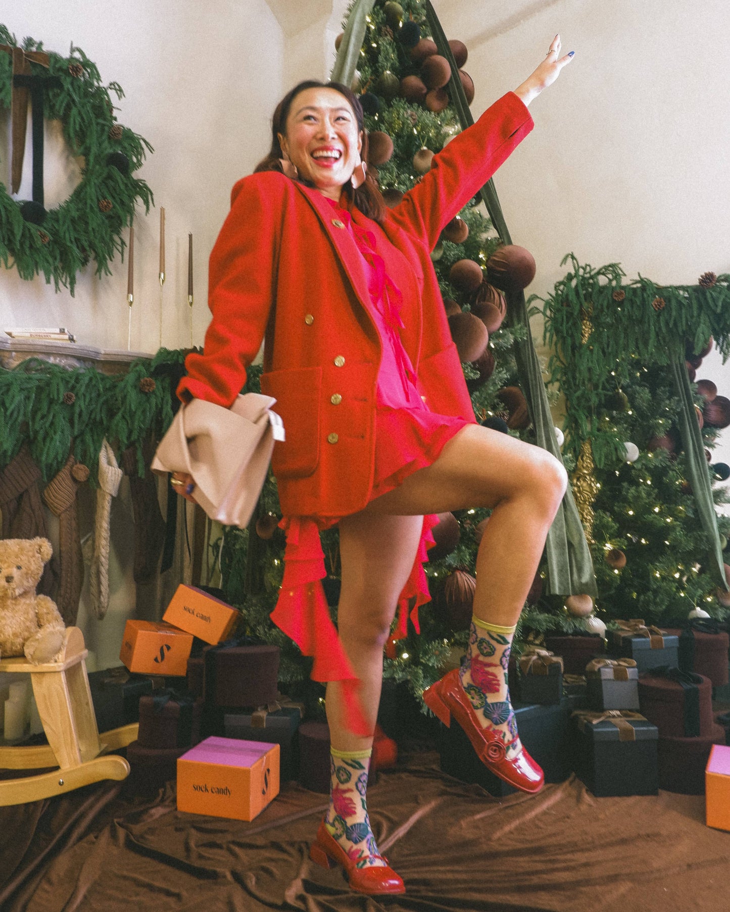 Festive Floral Sheer Crew Sock