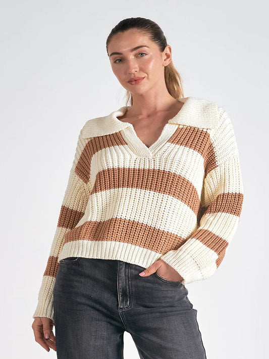 Pullover Sweater Camel/White